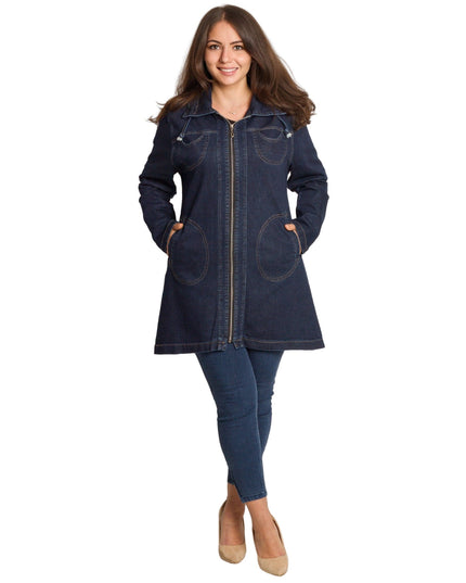 Γυναικείο τζιν μπουφάν σε μεγάλα μεγέθη με τσέπες