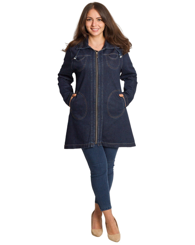 Γυναικείο τζιν μπουφάν σε μεγάλα μεγέθη με τσέπες