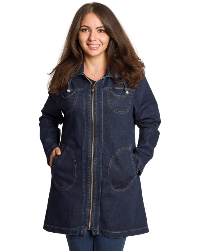 Γυναικείο τζιν μπουφάν σε μεγάλα μεγέθη με τσέπες