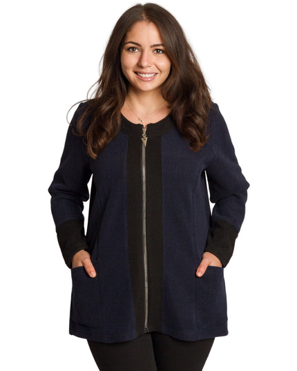 Γυναικεία ζακέτα σε μεγάλα μεγέθη σε σκούρο μπλε