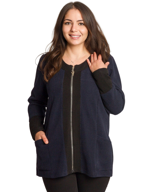 Γυναικεία ζακέτα σε μεγάλα μεγέθη σε σκούρο μπλε