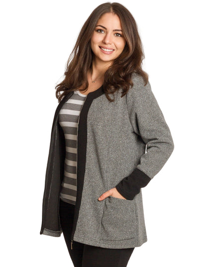 Γκρι ζακέτα με ίσια γραμμή και τσέπες, μεγάλα μεγέθη