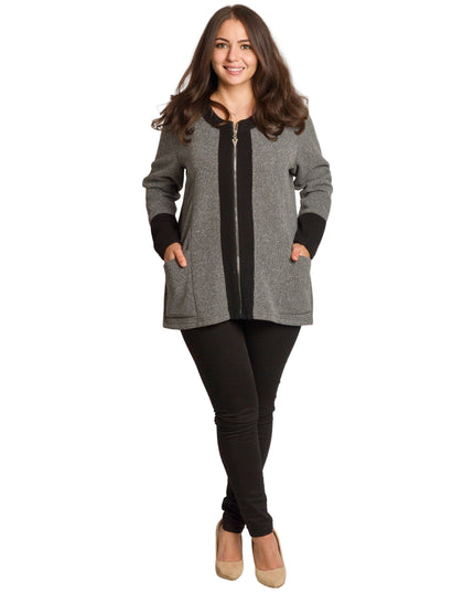 Γκρι ζακέτα με ίσια γραμμή και τσέπες, μεγάλα μεγέθη