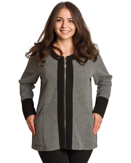 Γκρι ζακέτα με ίσια γραμμή και τσέπες, μεγάλα μεγέθη