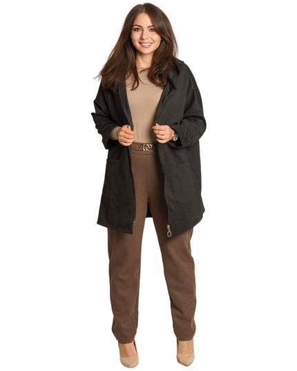 Μαύρο γυναικείο μπουφάν με κουκούλα και μεγάλες τσέπες