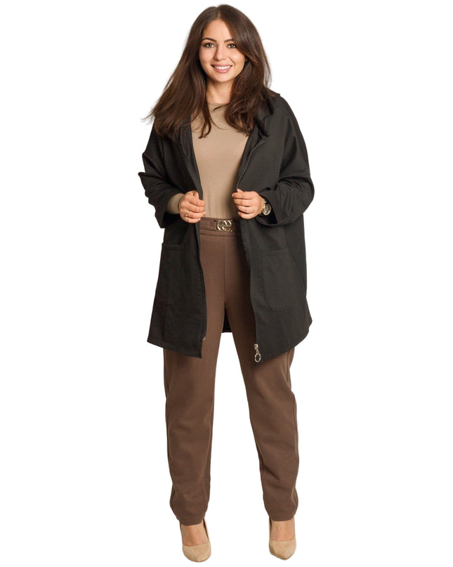 Μαύρο γυναικείο μπουφάν με κουκούλα και μεγάλες τσέπες