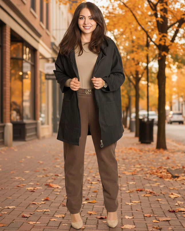 Μαύρο γυναικείο μπουφάν με κουκούλα και μεγάλες τσέπες