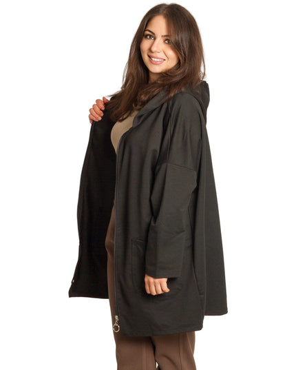 Μαύρο γυναικείο μπουφάν με κουκούλα και μεγάλες τσέπες