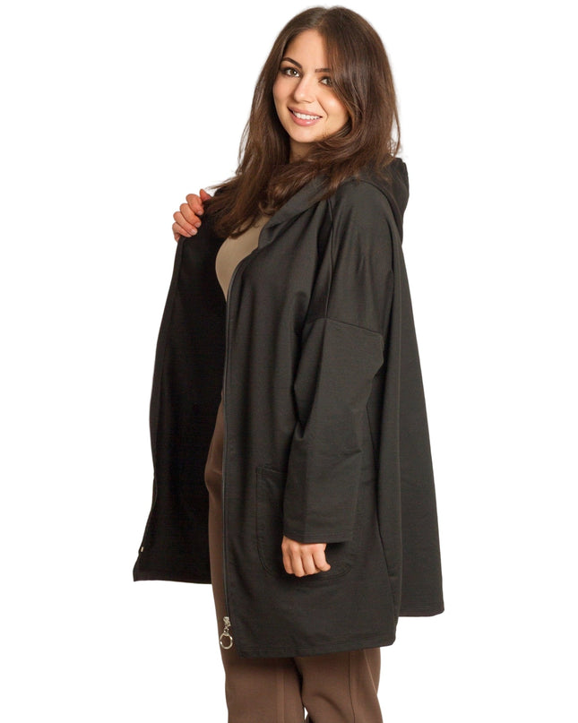 Μαύρο γυναικείο μπουφάν με κουκούλα και μεγάλες τσέπες