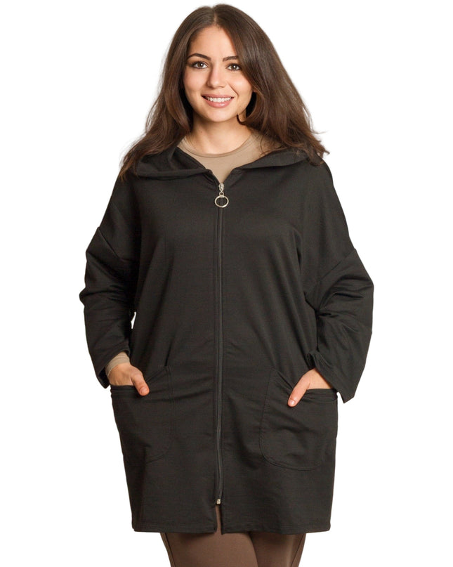 Μαύρο γυναικείο μπουφάν με κουκούλα και μεγάλες τσέπες