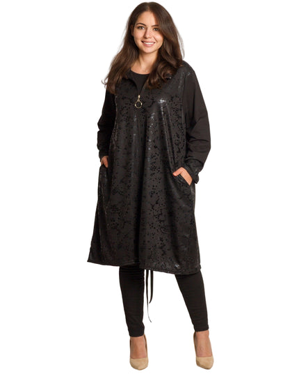 Μακρύ μαύρο μπουφάν σε μεγάλα μεγέθη με φερμουάρ