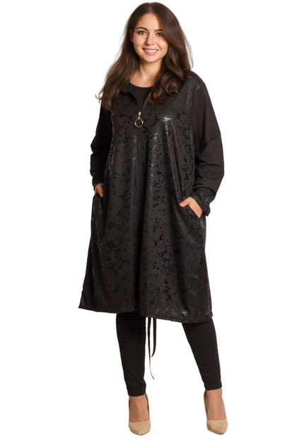 Μακρύ μαύρο μπουφάν σε μεγάλα μεγέθη με φερμουάρ