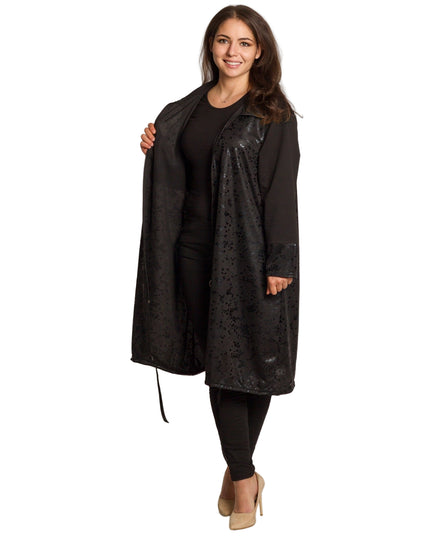 Μακρύ μαύρο μπουφάν σε μεγάλα μεγέθη με φερμουάρ