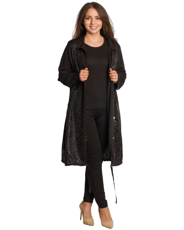 Μακρύ μαύρο μπουφάν σε μεγάλα μεγέθη με φερμουάρ