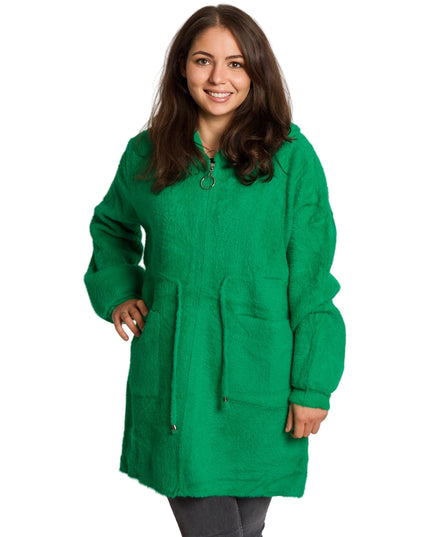 Μακρυά πράσινη παλτοζακέτα με κουκούλα και τσέπες