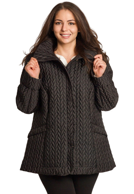 Γυναικείο μαύρο καπιτονέ μπουφάν με τσέπες