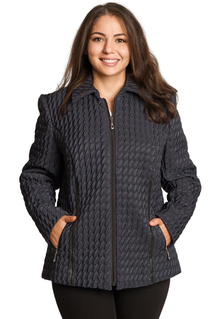 Γυναικείo μπουφάν σε μπλε με ανάγλυφη υφή