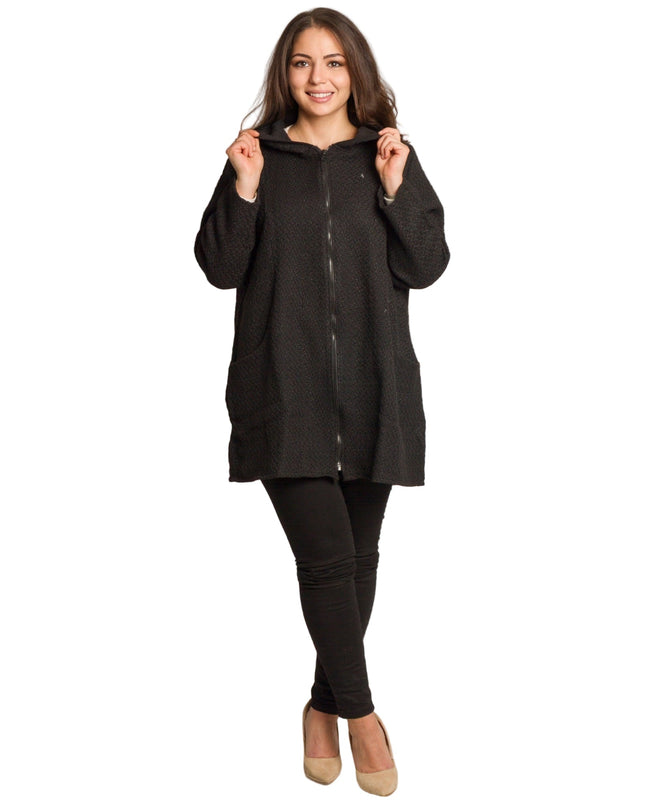 Γυναικεία μαύρη ζακέτα με φερμουάρ και τσέπες