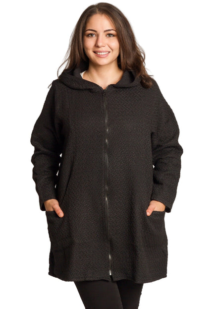 Γυναικεία μαύρη ζακέτα με φερμουάρ και τσέπες