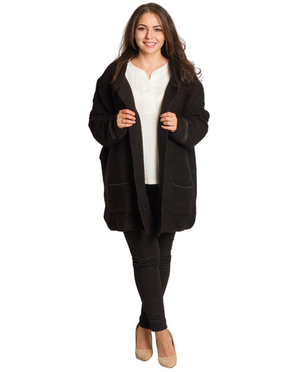 Μαύρη πλεκτή ζακέτα με κουμπιά και τσέπες μεγάλα μεγέθη