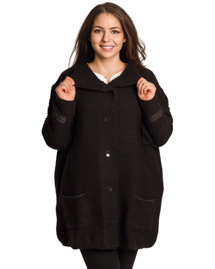 Μαύρη πλεκτή ζακέτα με κουμπιά και τσέπες μεγάλα μεγέθη