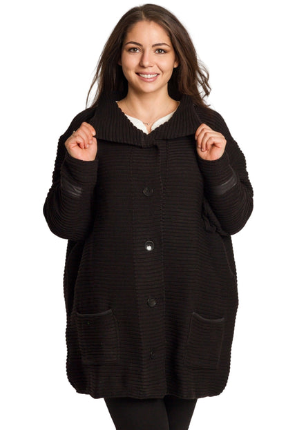 Μαύρη πλεκτή ζακέτα με κουμπιά και τσέπες μεγάλα μεγέθη