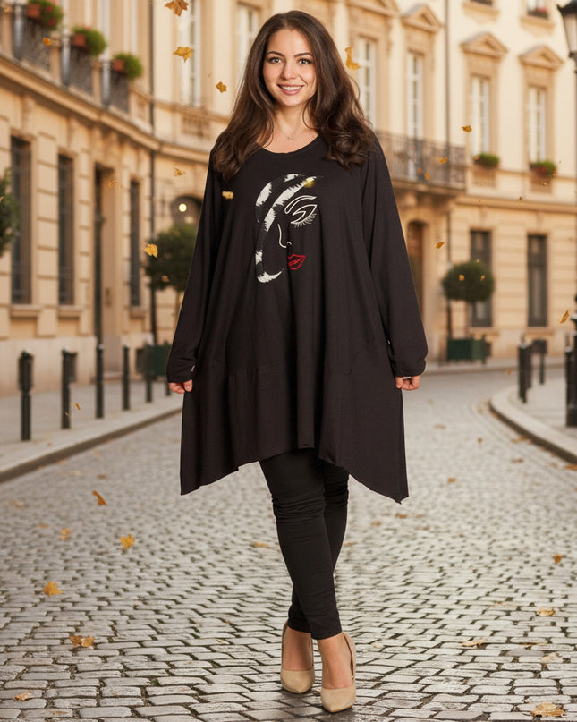 Μαύρη τουνίκ με κέντημα «Κυρία» σε άνετη γραμμή