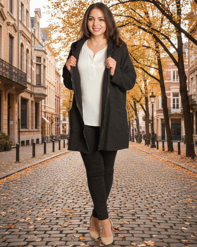 Γυναικεία μαύρη ζακέτα με φερμουάρ και τσέπες