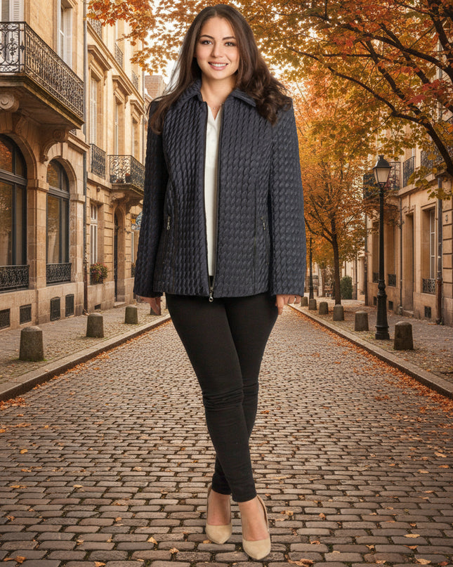 Γυναικείo μπουφάν σε μπλε με ανάγλυφη υφή