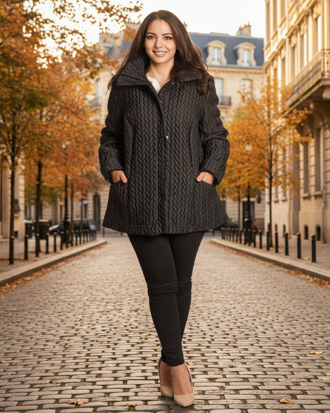 Γυναικείο μαύρο καπιτονέ μπουφάν με τσέπες