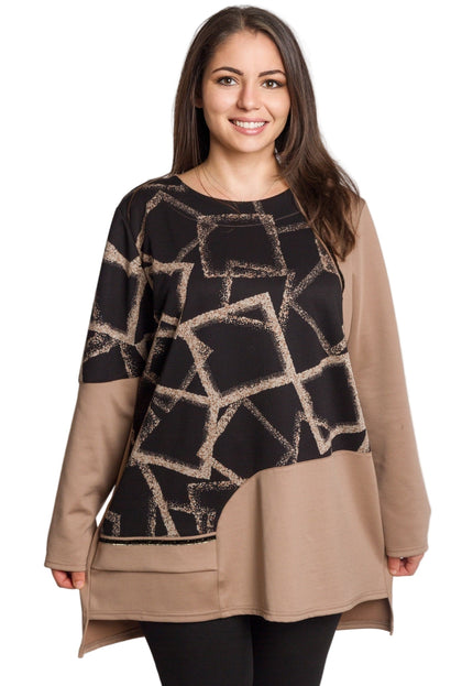 Μπέζ κομψή τουνίκ με γεωμετρικό μοτίβο σε μεγάλα μεγέθη