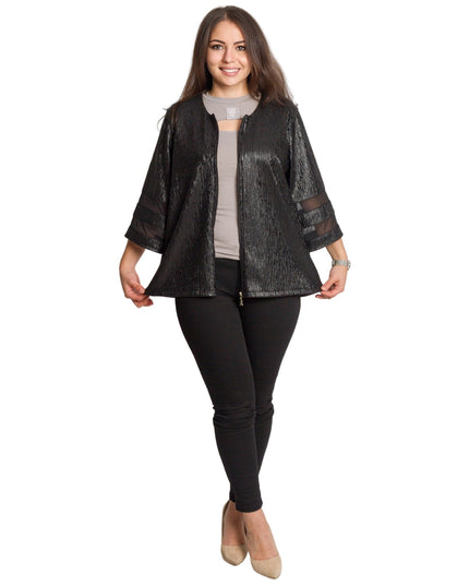 Μαύρο γυναικείο σακάκι με γυαλιστερή υφή σε μεγάλα μεγέθη