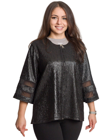 Μαύρο γυναικείο σακάκι με γυαλιστερή υφή σε μεγάλα μεγέθη