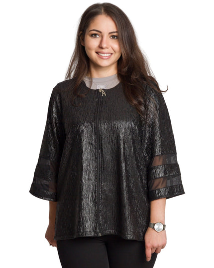 Μαύρο γυναικείο σακάκι με γυαλιστερή υφή σε μεγάλα μεγέθη