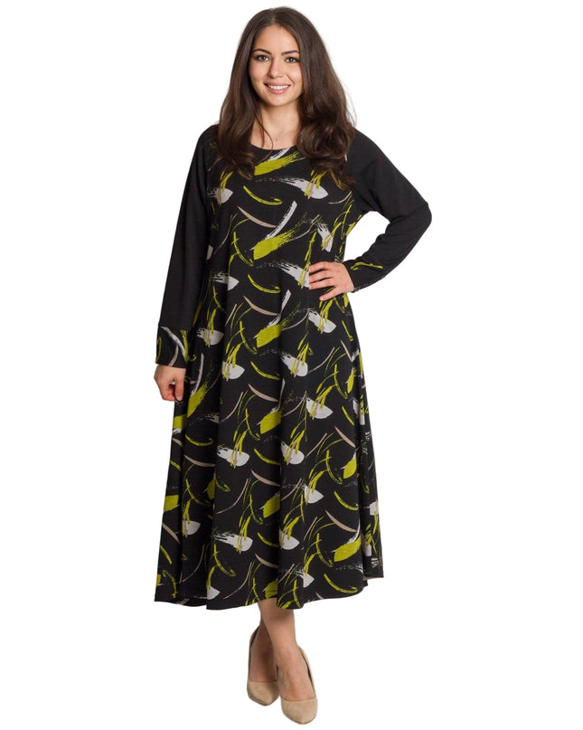 Μαύρο εβαζέ φόρεμα με μακρύ μανίκι σε μεγάλα μεγέθη