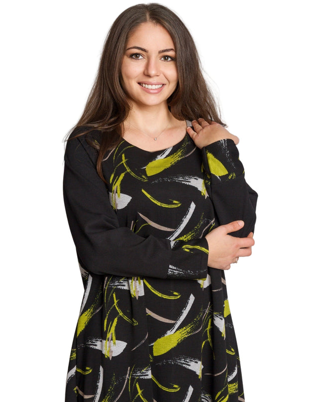 Μαύρο εβαζέ φόρεμα με μακρύ μανίκι σε μεγάλα μεγέθη