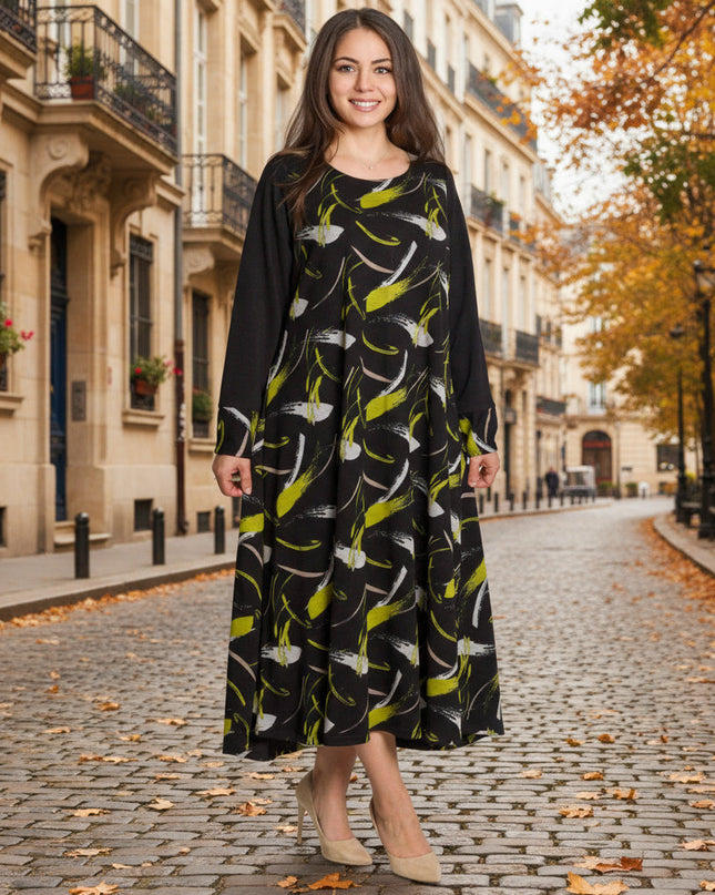 Μαύρο εβαζέ φόρεμα με μακρύ μανίκι σε μεγάλα μεγέθη