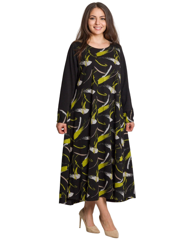 Μαύρο εβαζέ φόρεμα με μακρύ μανίκι σε μεγάλα μεγέθη