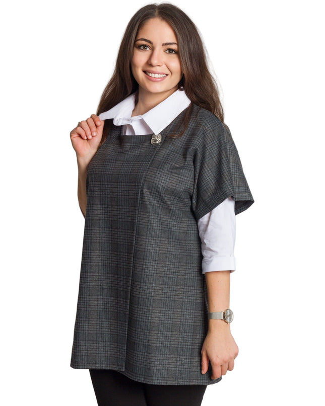 Επίσημο σετ με πουκάμισο και γκρι καρό γιλέκο