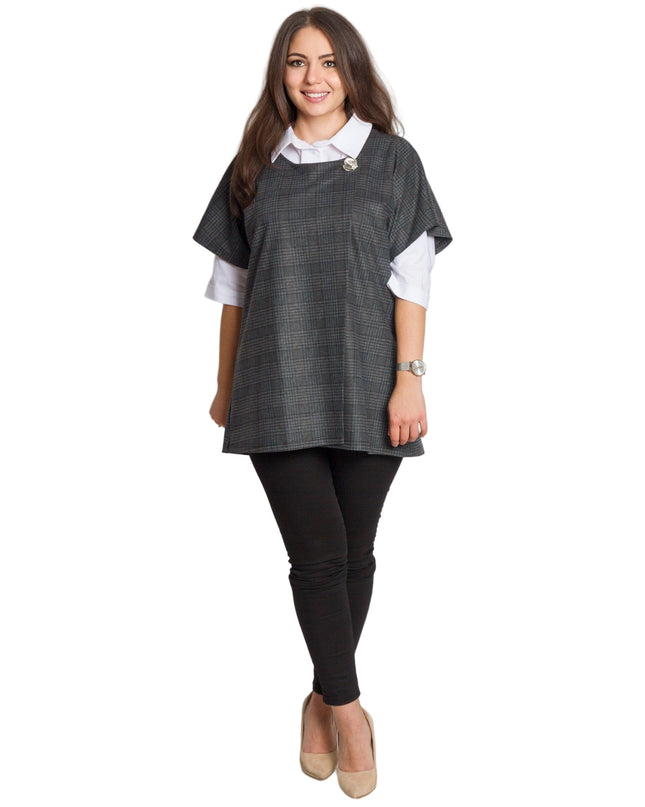 Επίσημο σετ με πουκάμισο και γκρι καρό γιλέκο