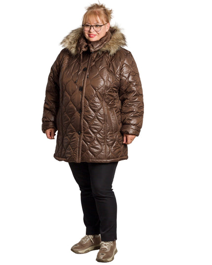 Μπουφάν σε καφέ με αποσπώμενη κουκούλα σε μεγάλα μεγέθη