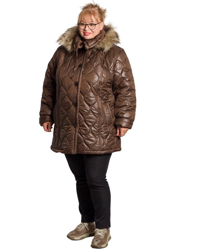 Μπουφάν σε καφέ με αποσπώμενη κουκούλα σε μεγάλα μεγέθη