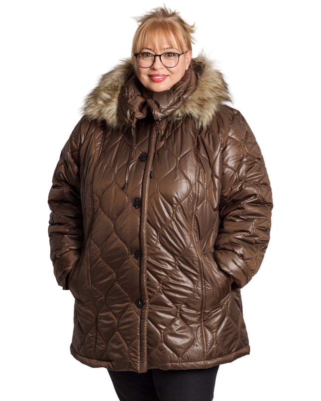 Μπουφάν σε καφέ με αποσπώμενη κουκούλα σε μεγάλα μεγέθη