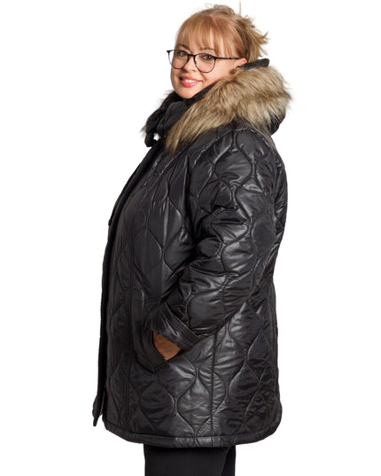 Μαύρο γυναικείο μπουφάν με κουκούλα σε μεγάλα μεγέθη
