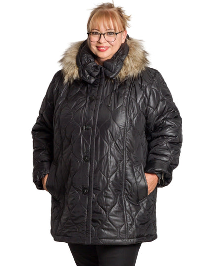 Μαύρο γυναικείο μπουφάν με κουκούλα σε μεγάλα μεγέθη
