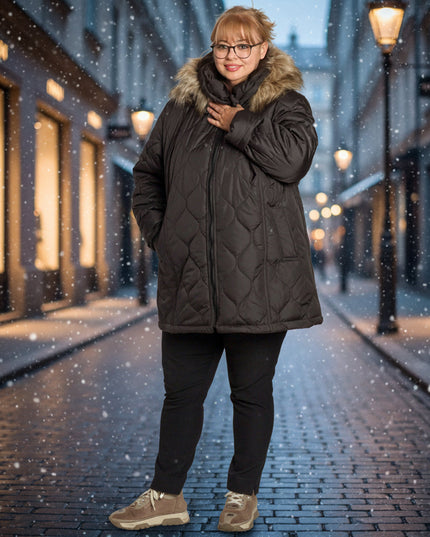 Μαύρο μπουφάν με κουκούλα μεγάλα μεγέθη