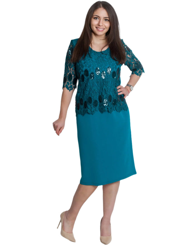 Επίσημο Ίσιο Φόρεμα σε Πετρόλ με Δαντέλα