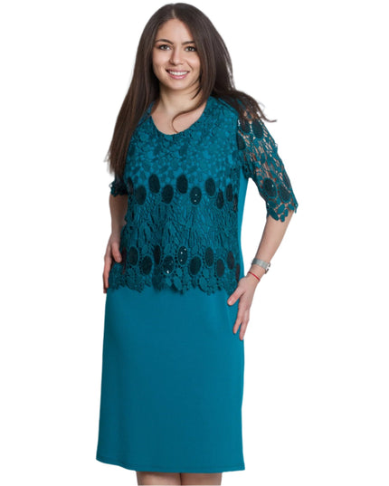 Επίσημο Ίσιο Φόρεμα σε Πετρόλ με Δαντέλα