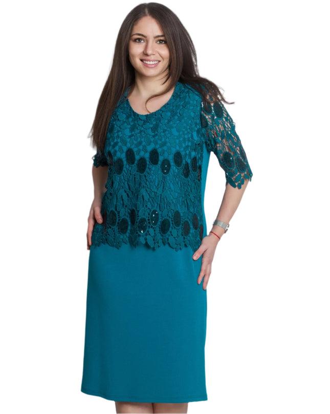 Επίσημο Ίσιο Φόρεμα σε Πετρόλ με Δαντέλα