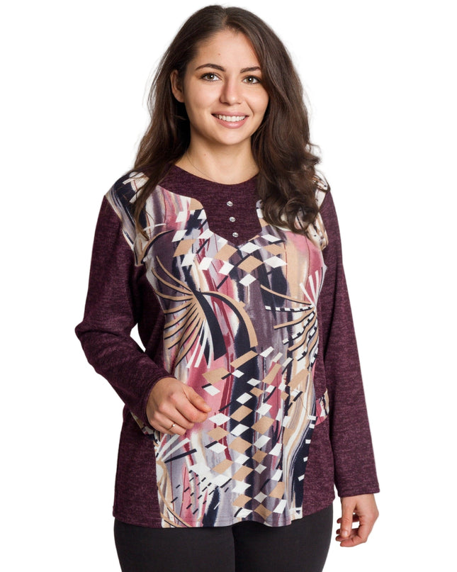 Μπορντό τουνίκ με αφηρημένο σχέδιο και κουμπιά